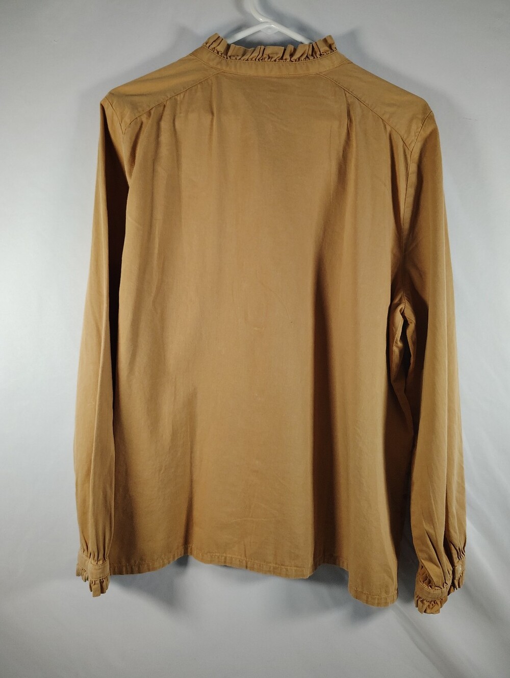 NWT LOFT Women's Ruffle Trim Button-Down Shirt - Camel Brown - Picture 2 of 7